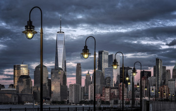 Картинка liberty+park города нью-йорк+ сша ночь фонари парк