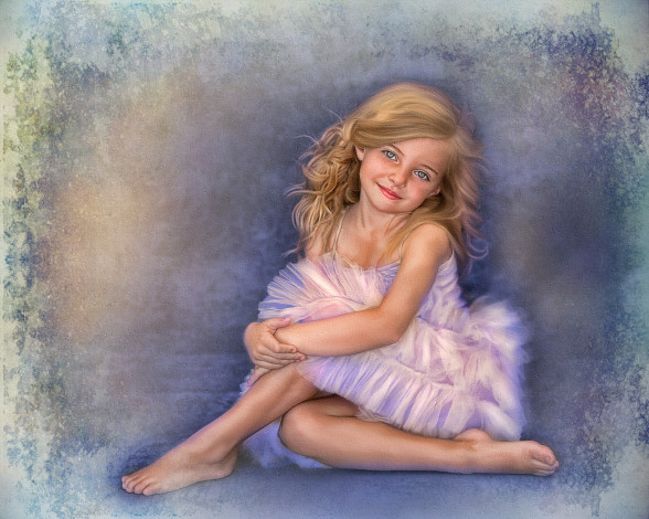 Обои картинки фото рисованное, дети, девочка, улыбка, фон, розовое, платье