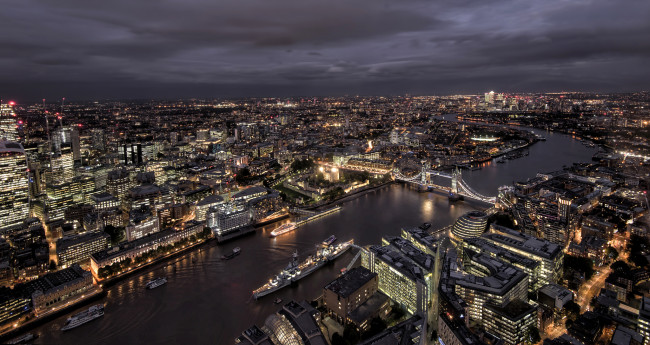 Обои картинки фото города, лондон , великобритания, ночь, панорама, огни