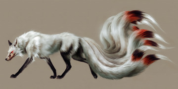 Картинка кицунэ фэнтези существа существо лисица девятихвостая мифическое сказка вымысел животное хищница мех хвост