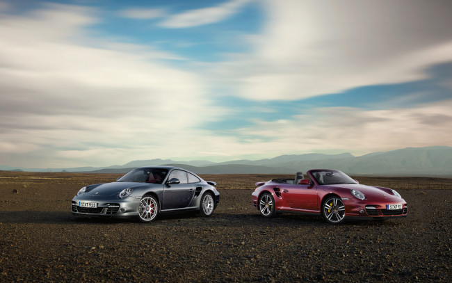Обои картинки фото автомобили, porsche, порше, 911, серый, красный, небо, облака, пустыня