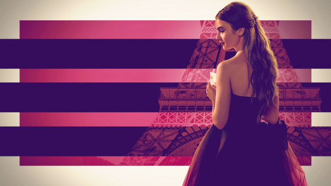 Обои картинки фото кино фильмы, emily in paris , сериал, девушка, платье, башня, париж