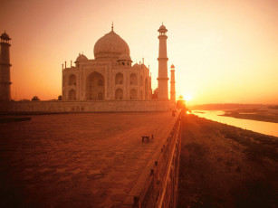 Картинка the taj mahal at sunset india города
