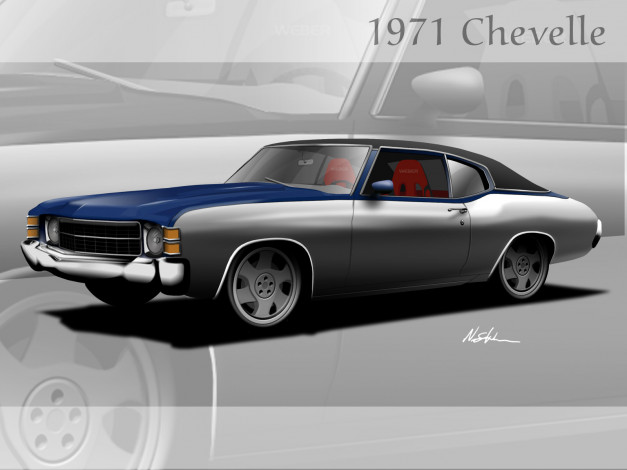 Обои картинки фото 1971, chevelle, ss, custom, автомобили, векторная, графика