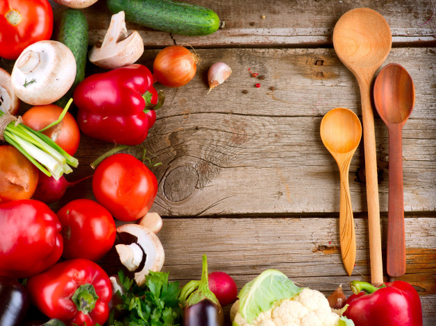 Обои картинки фото еда, овощи, грибы, перец, томаты, помидоры