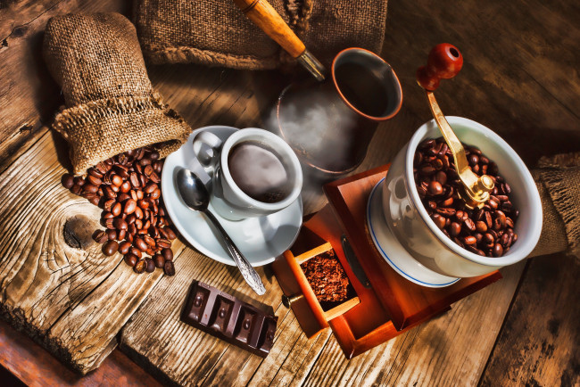 Обои картинки фото еда, кофе, кофейные, зёрна, шоколад