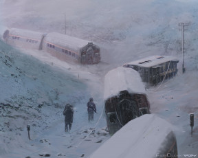 Картинка filip+dudek фэнтези иные+миры +иные+времена зима люди мир иной разрушения вагоны постапокалипсис