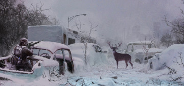Картинка filip+dudek фэнтези иные+миры +иные+времена охотник запустение автомобили олень постапокалипсис будущее