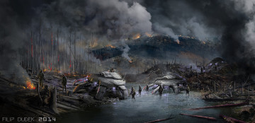 Картинка filip+dudek фэнтези люди будущее зона мир сгоревший лес поражения патрулирование солдаты иной