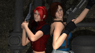 Картинка 3д+графика фантазия+ fantasy девушки взгляд фон оружие рыжая
