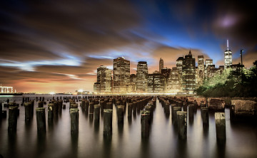 Картинка города нью-йорк+ сша океан сваи небоскребы ночь