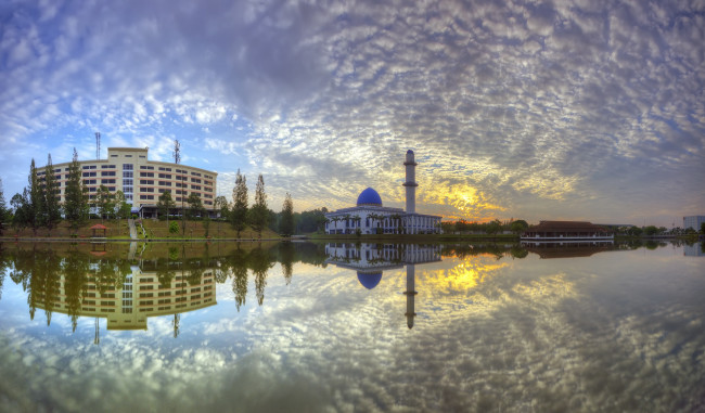 Обои картинки фото города, - мечети,  медресе, мечеть, облака, река