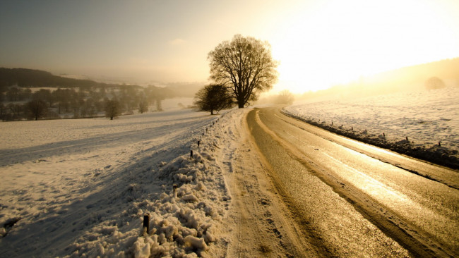 Обои картинки фото природа, дороги, дорога, зима, утро