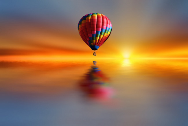 Обои картинки фото авиация, воздушные шары, воздушный, стиль, краски, озеро, шар