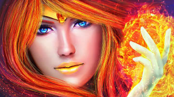 Картинка фэнтези магия лицо взгляд красота рука art sailor phoenix девушка глаза огонь