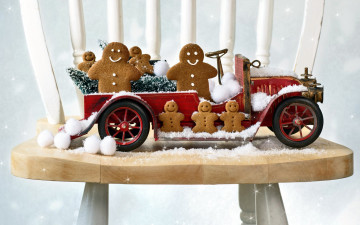 Картинка праздничные фигурки человечки пряничные снежки автомобиль
