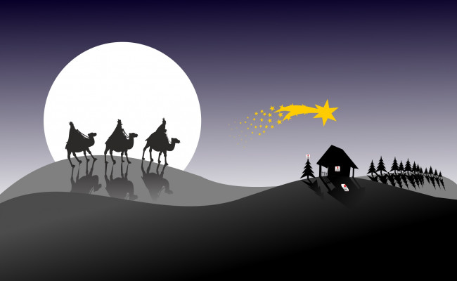 Обои картинки фото праздничные, векторная графика , новый год, пустыня, верблюды