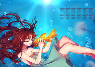 Картинка календари аниме 2018 девушка взгляд рыба пузыри