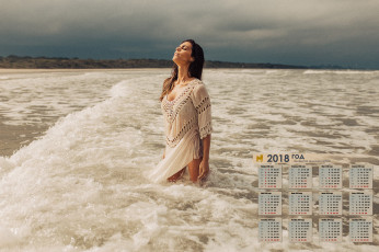обоя календари, девушки, 2018, водоем
