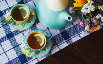 Картинка еда напитки +Чай tea lemon ромашка herbal wood травы чашка чай лимон cup