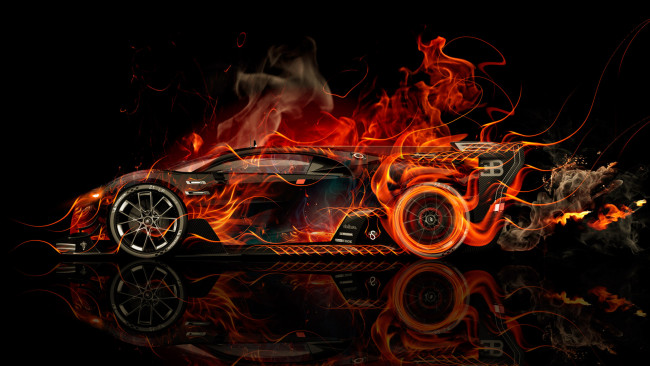 Обои картинки фото bugatti vision gran turismo side super fire flame abstract car 2016, автомобили, 3д, bugatti, vision, gran, turismo, side, super, fire, flame, abstract, car, 2016