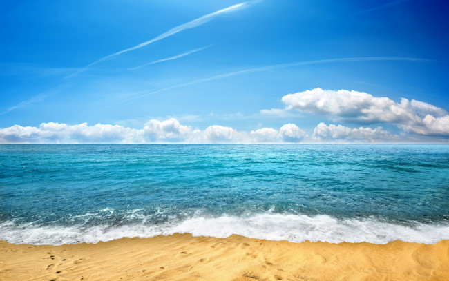 Обои картинки фото природа, побережье, берег, beach, пляж, sea, sand, песок, seascape, море, небо, wave