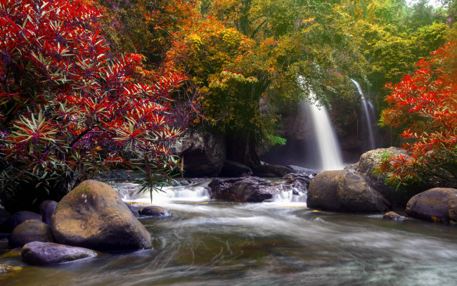 Обои картинки фото природа, водопады, водопад, деревья, autumn, waterfall, осень, river, beautiful, nature, лес, каскад, forest, вода, река
