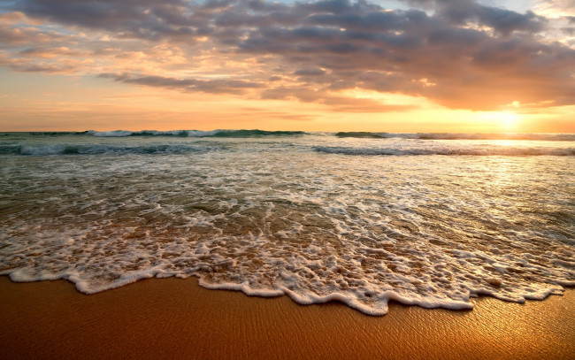 Обои картинки фото природа, восходы, закаты, sea, песок, sunset, море, sand, seascape, небо, закат, берег, beach, пляж