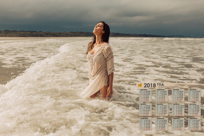 Обои картинки фото календари, девушки, 2018, водоем