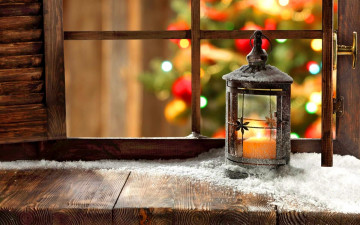 Картинка праздничные -+разное+ новый+год фонарь окно подоконник снег