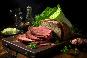 Картинка еда мясные+блюда укроп салат хлеб говядина ломтики