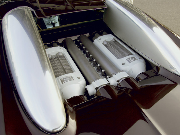Обои картинки фото bugatti, veyron, 2005, автомобили, двигатели