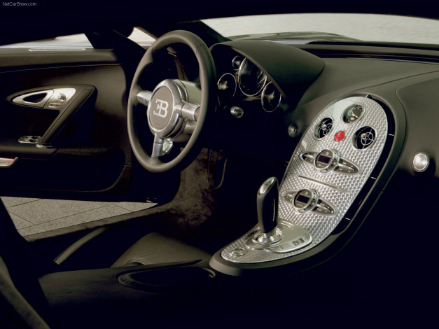 Обои картинки фото bugatti, veyron, 2005, автомобили, спидометры, торпедо