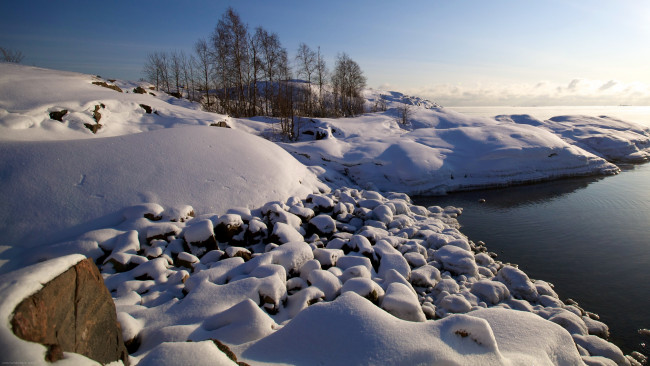 Обои картинки фото лапландия, финляндия, природа, зима, снег, река