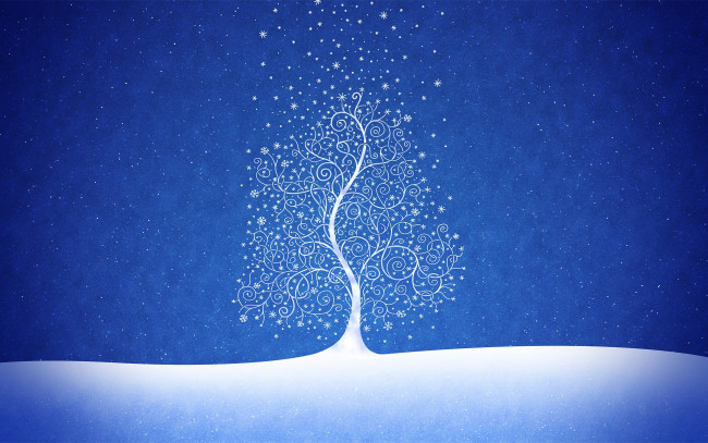 Обои картинки фото new, year, tree, рисованные, vladstudio, елка, снежинки, снег