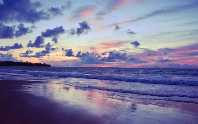Обои картинки фото природа, побережье, закат, небо, море, берег, облака
