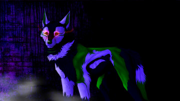 Картинка рисованные животные +сказочные +мифические собака ночь
