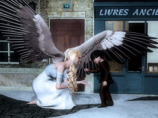 Картинка 3д+графика ангел+ angel взгляд улица девочка ангел фон девушка