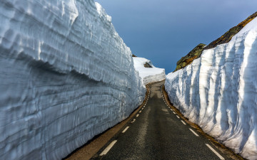 Картинка природа дороги снег горы
