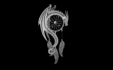 Картинка рисованное минимализм dreamcatcher ловец снов перья dragon дракон черный фон
