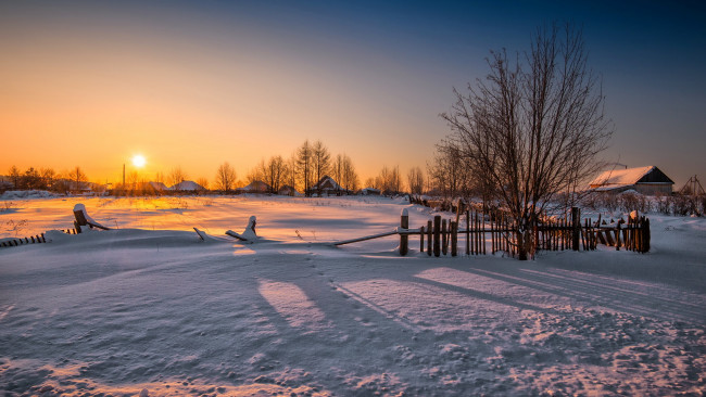 Обои картинки фото природа, зима, дом, закат
