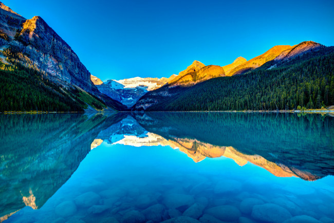 Обои картинки фото природа, реки, озера, горы, небо, озеро, закат, канада, альберта, lake, louise