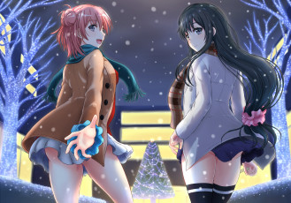 Картинка аниме oregairu inanaki shiki девушки yukinoshita yukino yuigahama yui зима