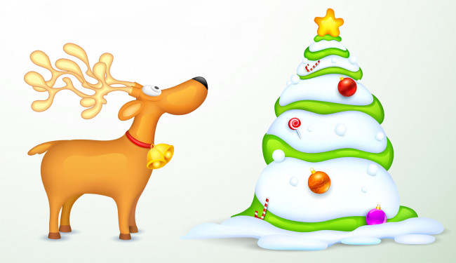 Обои картинки фото праздничные, векторная графика , новый год, елка, олень
