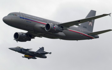 обоя авиация, военно-транспортные самолёты, airbus, a319cj, полет, jas-39c, gripen