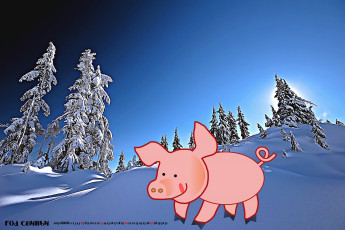 Картинка календари праздники +салюты снег свинья елка зима поросенок