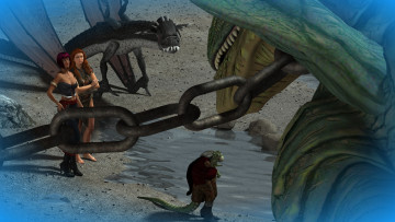 Картинка 3д+графика фантазия+ fantasy дракон фон люди
