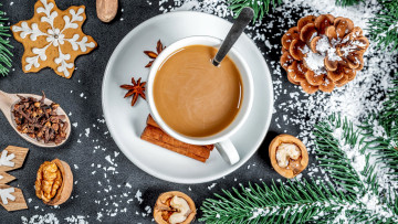 Картинка праздничные угощения орехи печенье кофе