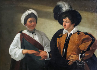 Картинка рисованное caravaggio женщина мужчина гадание