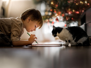 Картинка разное дети ребенок рисование кот ёлка